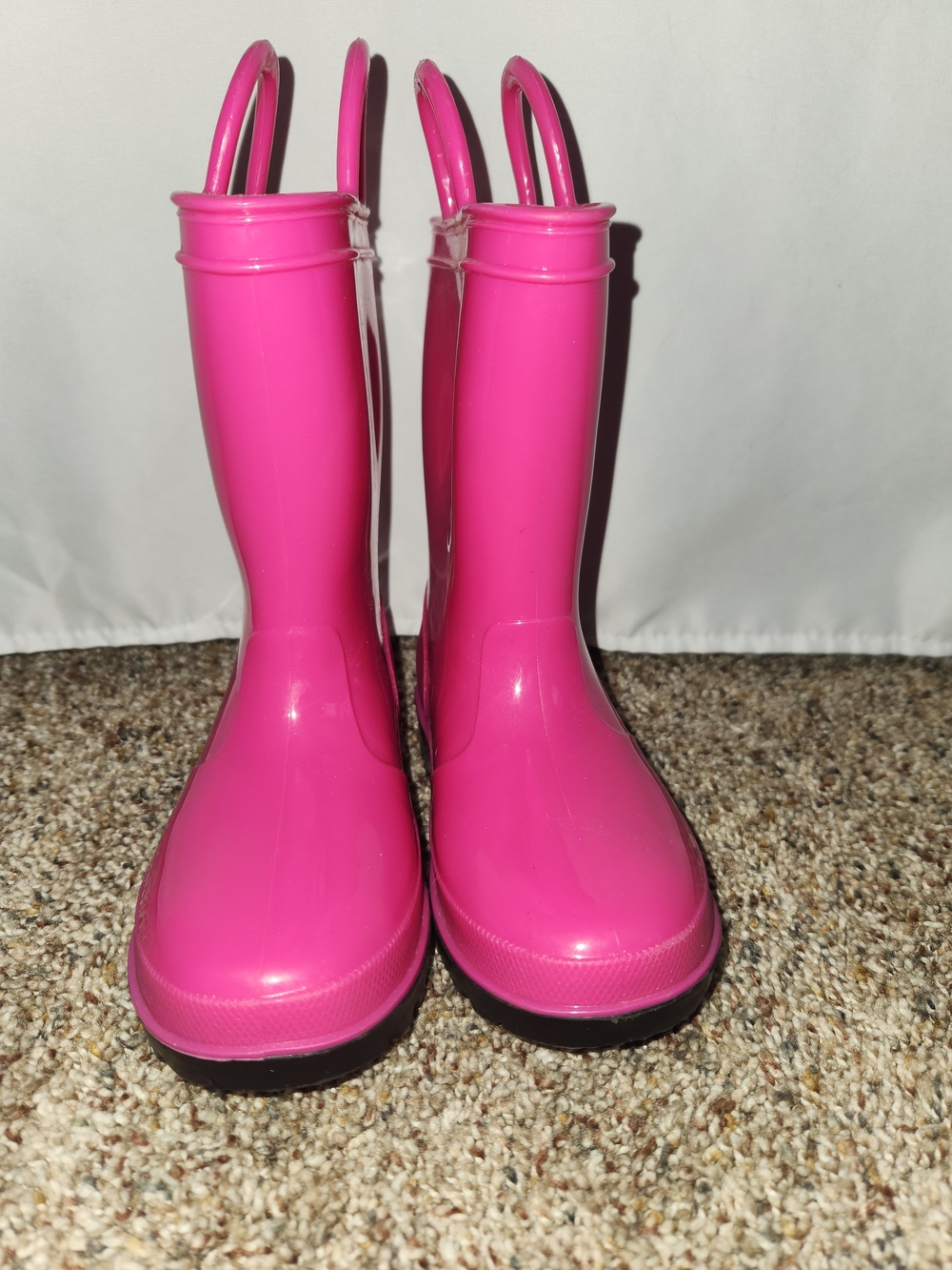 Bright Pink Kids Rain Boots #waterproof #rubber #treaded #flexible